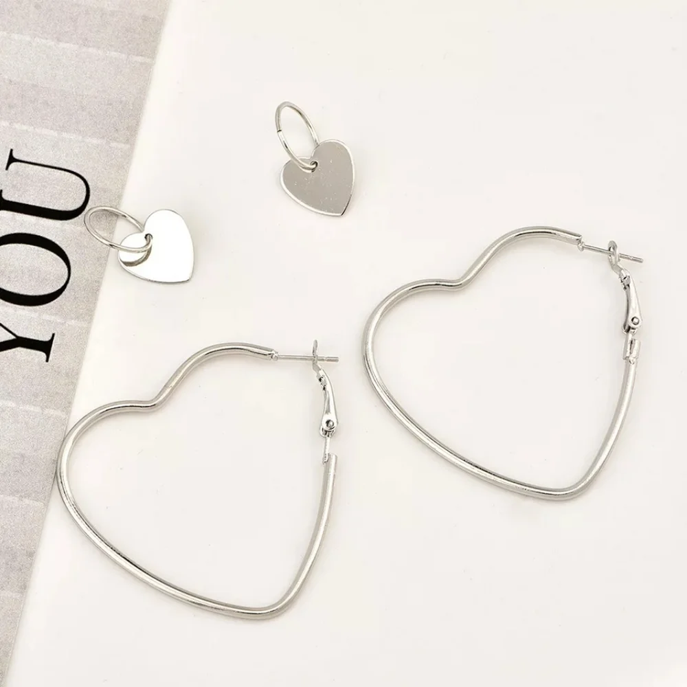 Metal Heart Hoop Earrings Set